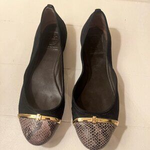 Tory Burch Black Flats with Gold Trim